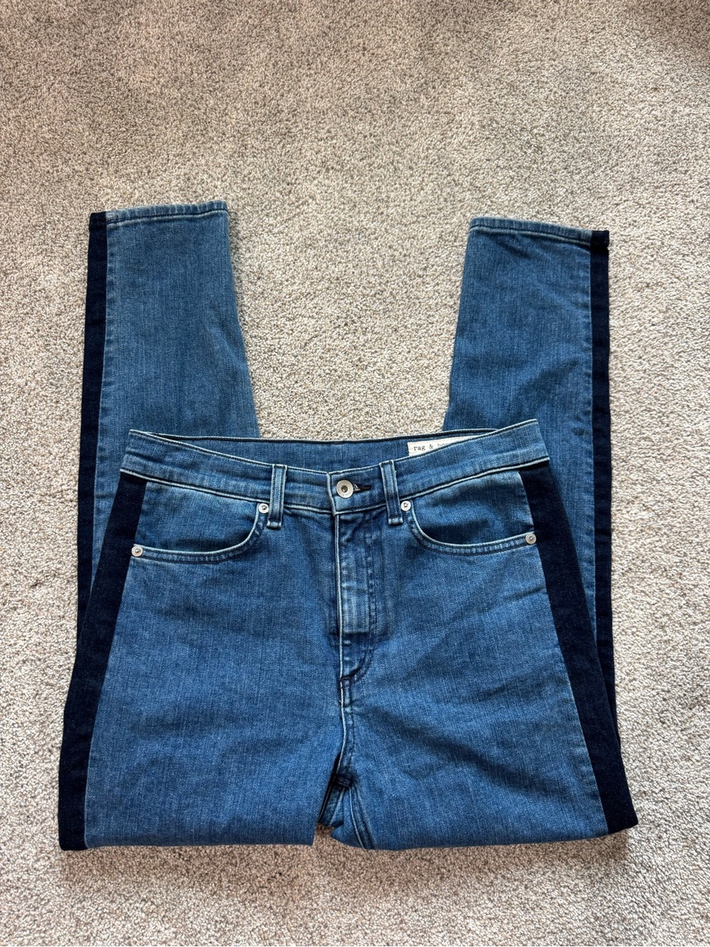 NWOT rag & bone Mazie High Rise Cropped Skinny Jeans, Size 28, Tuxedo Stripe